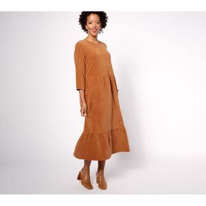 Maya J Women's Petite Dress PXL Denim & Co. Heritage Velour Knit Brown A624164